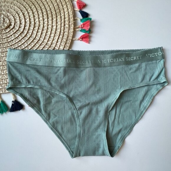 Victoria's Secret Logo Waist Pointelle Hiphugger Panty Sage Dust Large NEW - Picture 4 of 5